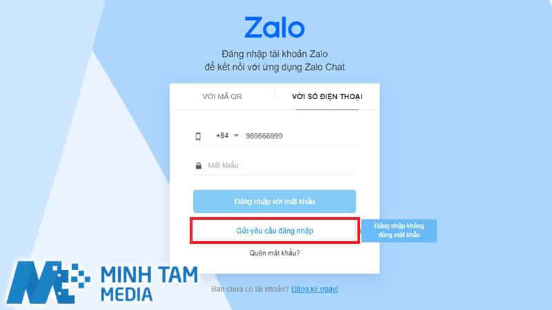 Gửi yêu cầu đăng nhập Zalo trên máy tính